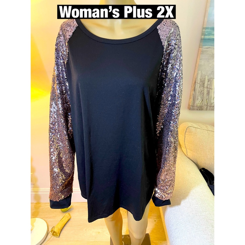 Unbranded Woman’s Plus Sz 2 Sequined sleeves‎ Tunic